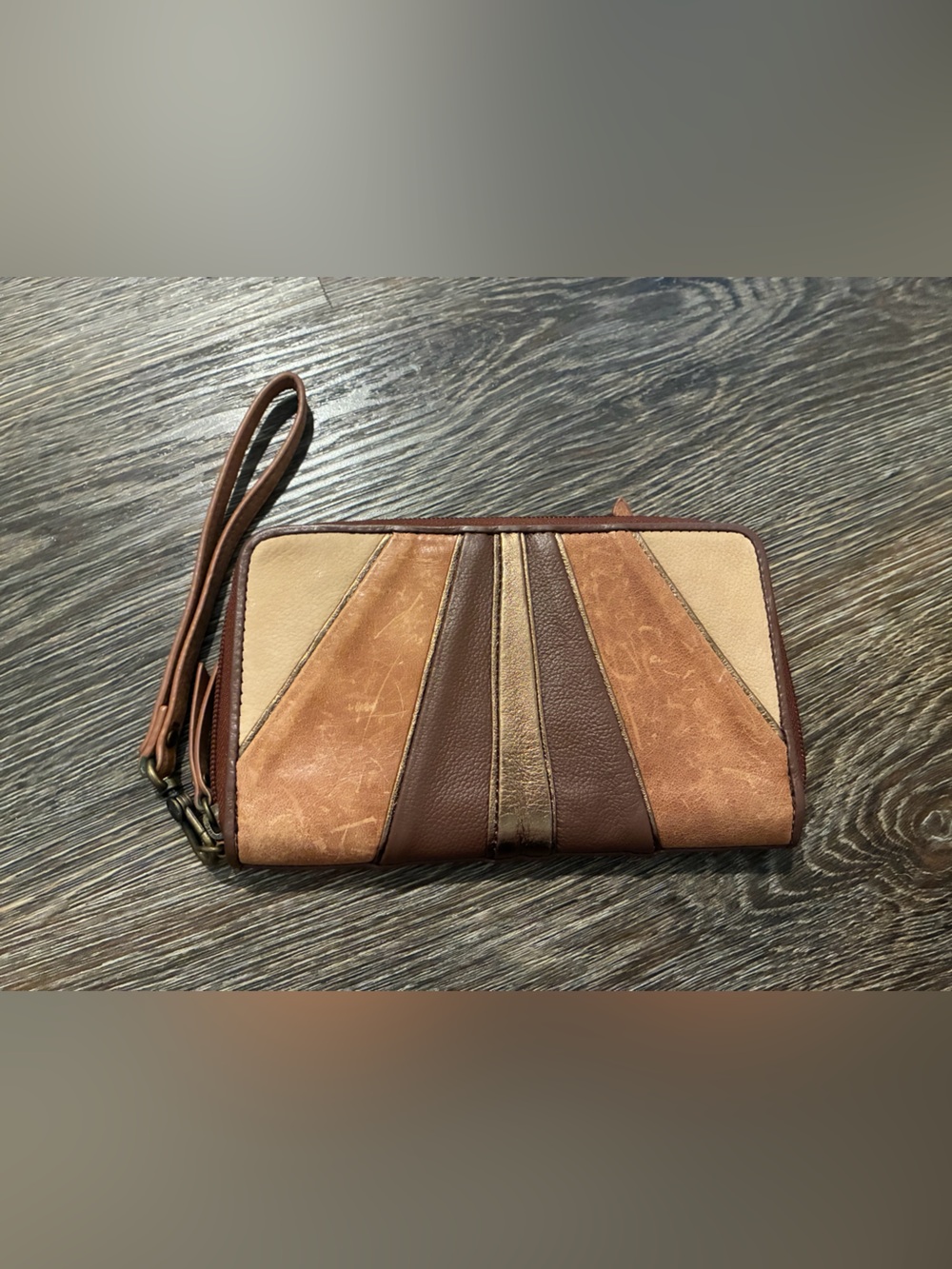 The Sak Tri-Tone Leather Wristlet Wallet - Brown/Tan/Cream